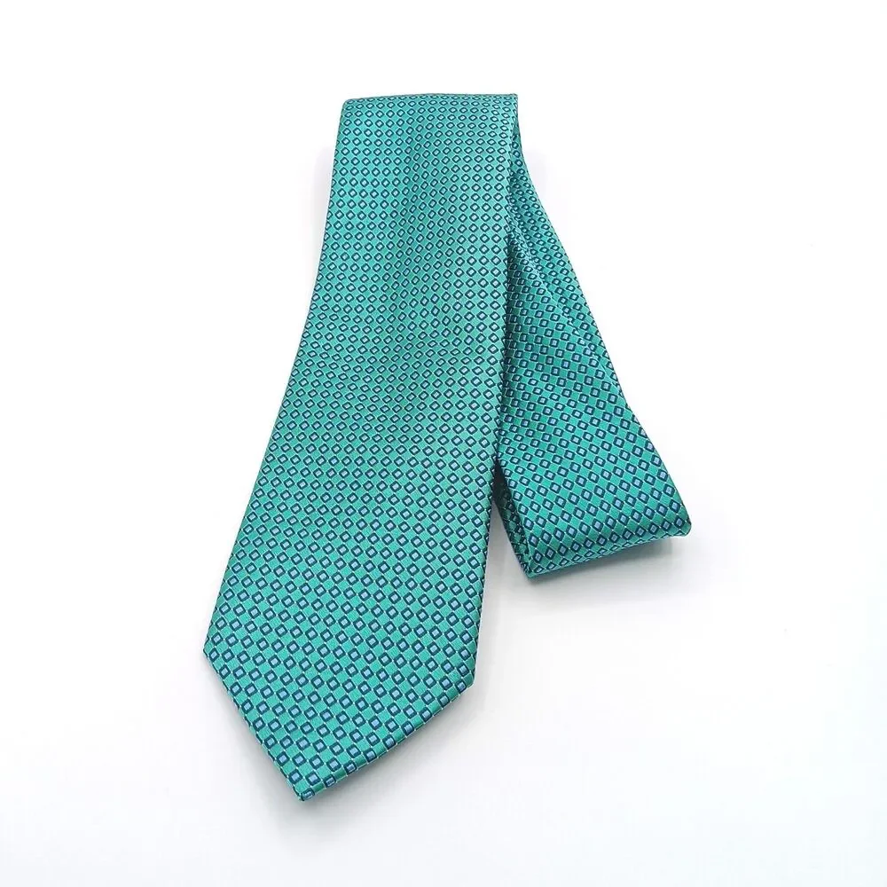 Nautica Silk Tie Mens 60” Green Blue Geometric Jacquard Designer Classic New